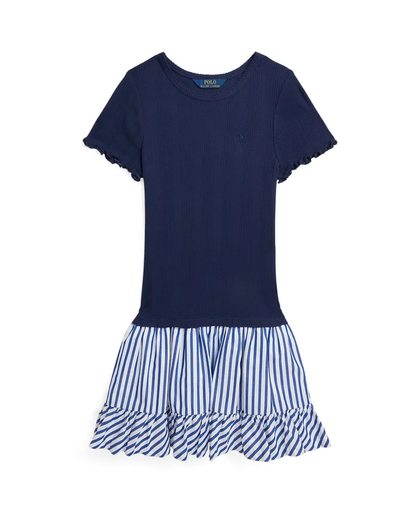 Polo Ralph Lauren Big Girls Woven-Skirt Pointelle-Knit Cotton Dress