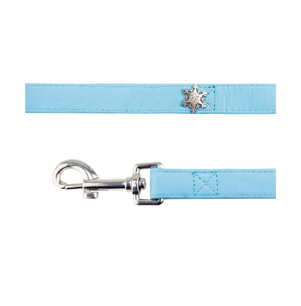 Disney Pet Leash Dog Leash Frozen 2 Light Blue Pu Leather With Snowflake Embellishment 6 Feet Long 0.75 Inch Wide