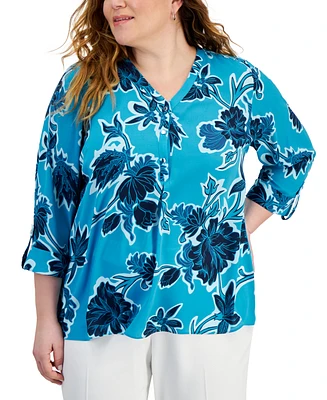 Jm Collection Plus Felicia Floral Utility Top, Created for Macy's
