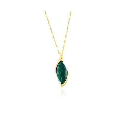 Sterling Silver Marquise Malachite Pendant Necklace - Gold Plated