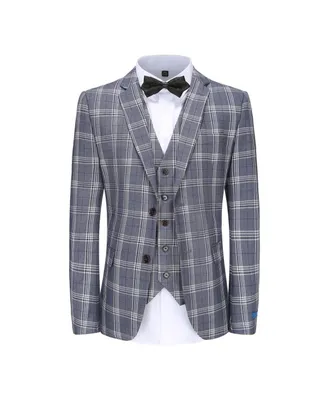 Braveman Men's 3-Piece Checkered Plaid Slim Fit Suit