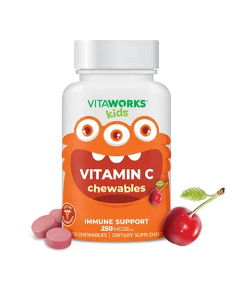 VitaWorks Kids Vitamin C 250 mg Chewable Tablets - Immune Function - Tasty Natural Cherry Flavor - 120 Chewables