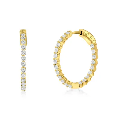 Sterling Silver or Gold Plated Over 25mm Inside-Outside Round Cz Hoop Earrings