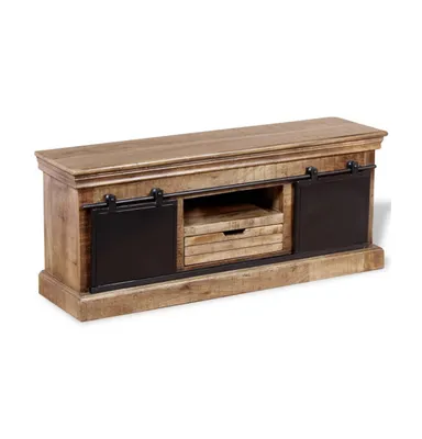 Tv Stand with 2 Sliding Doors Solid Wood Mango 43.3"x11.8"x17.7"