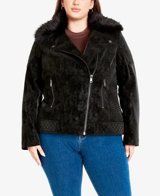 Avenue Plus Natalia Faux Fur Collared Jacket