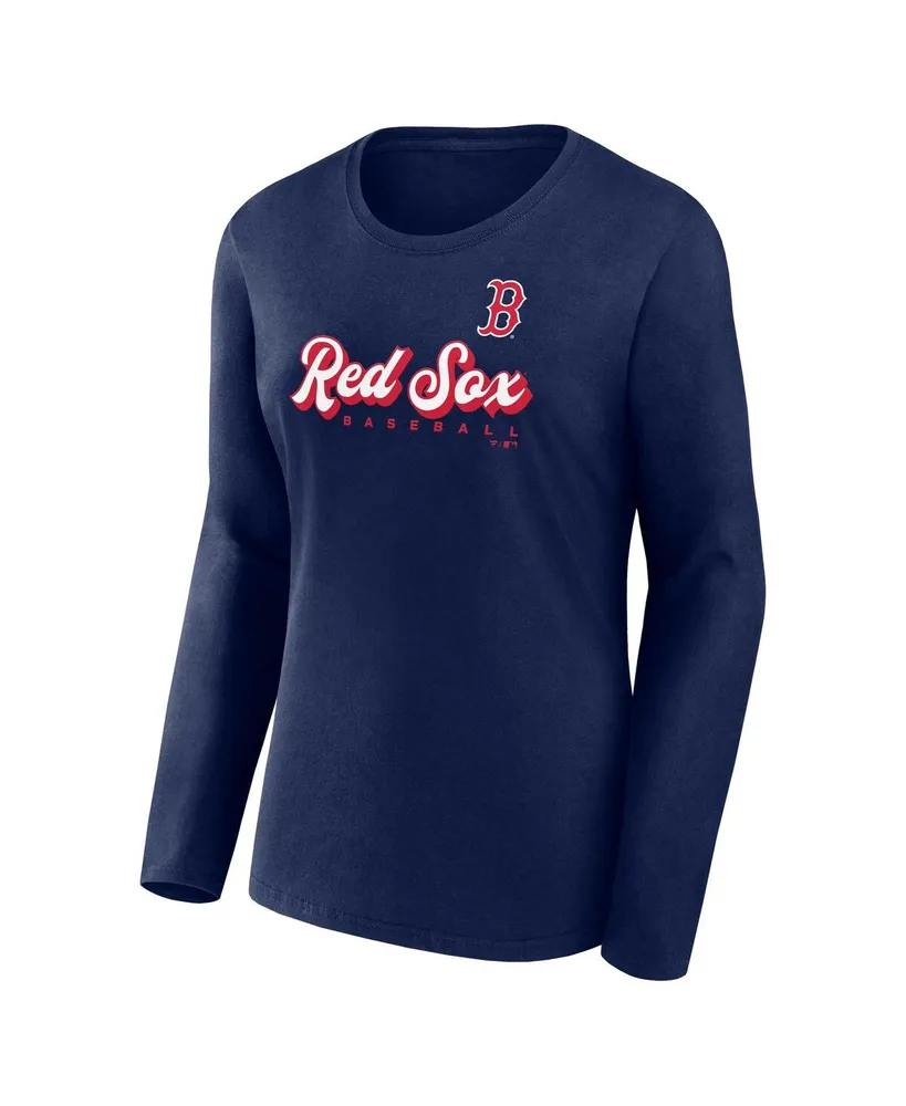 Women's Fanatics Navy Boston Red Sox Run The Bases Long Sleeve T-shirt and Cuffed Knit Hat with Pom Combo Set