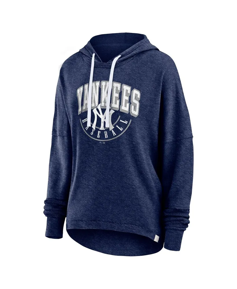 Women's Fanatics Heather Navy Distressed New York Yankees Luxe Pullover Hoodie