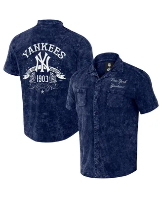 Men's Darius Rucker Collection by Fanatics Navy Distressed New York Yankees Denim Team Color Button-Up Shirt