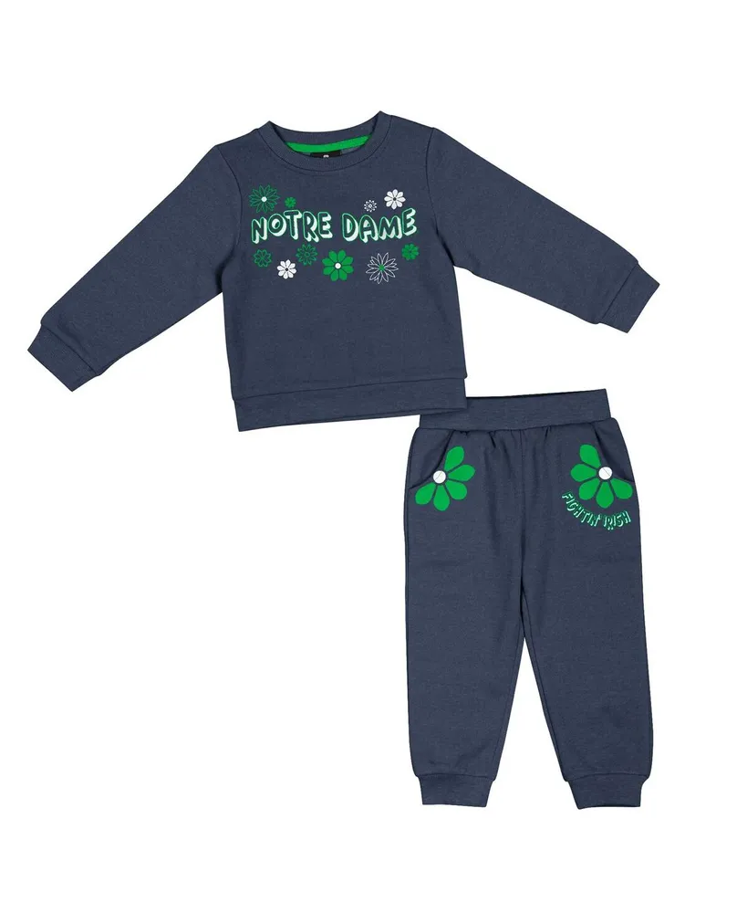 Girls Toddler Colosseum Navy Notre Dame Fighting Irish Flower Power Fleece Pullover Sweatshirt and Pants