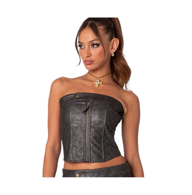 Edikted Women's Semi sheer sequin lace up corset top