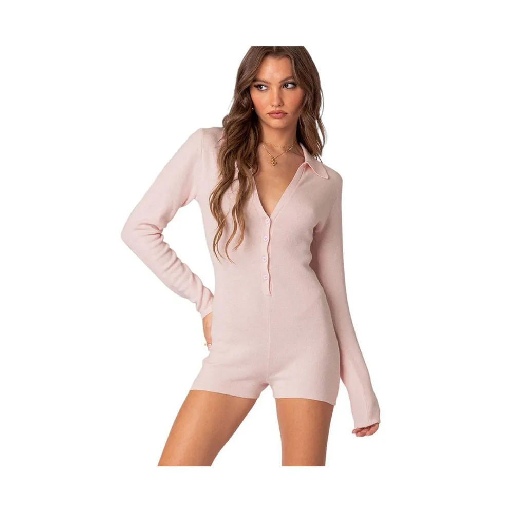 Women's Lillian button front knit romper - Light