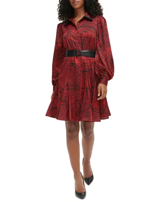 Karl Lagerfeld Paris Women's Printed Belted Shirtdress