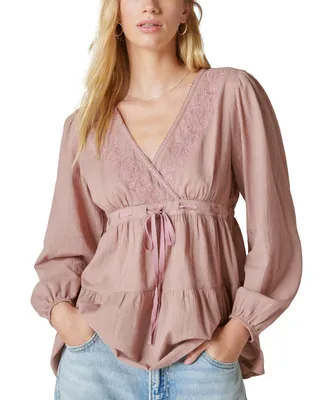 Lucky Brand Women's Embroidered Cotton Babydoll Top