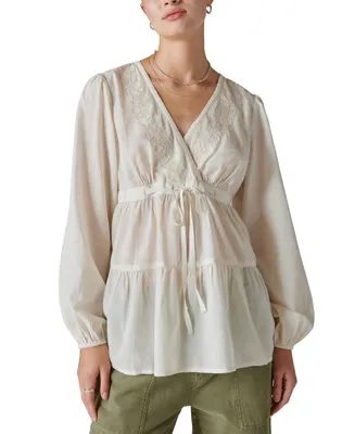 Lucky Brand Women's Embroidered Cotton Babydoll Top