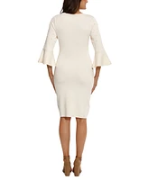 London Times Women's Crewneck Flared-Sleeve Sheath Dress