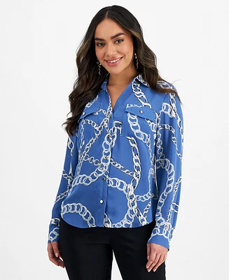 I.n.c. International Concepts Petite Printed Button-Down Top, Created for Macy's