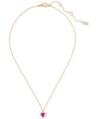 Kate Spade New York Gold-Tone White-Framed Red Crystal Heart Pendant Necklace, 16" + 3" extender