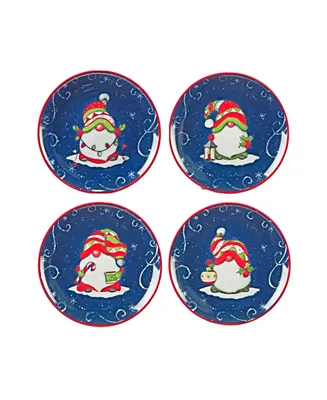 Holiday Magic Gnomes 4 Piece Dessert Plate Set