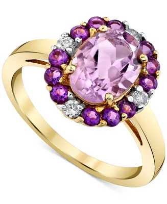 Pink Amethyst & Amethyst (2-1/8 ct. t.w.) & Diamond (1/8 ct. t.w.) Oval Halo Ring in 10k Gold