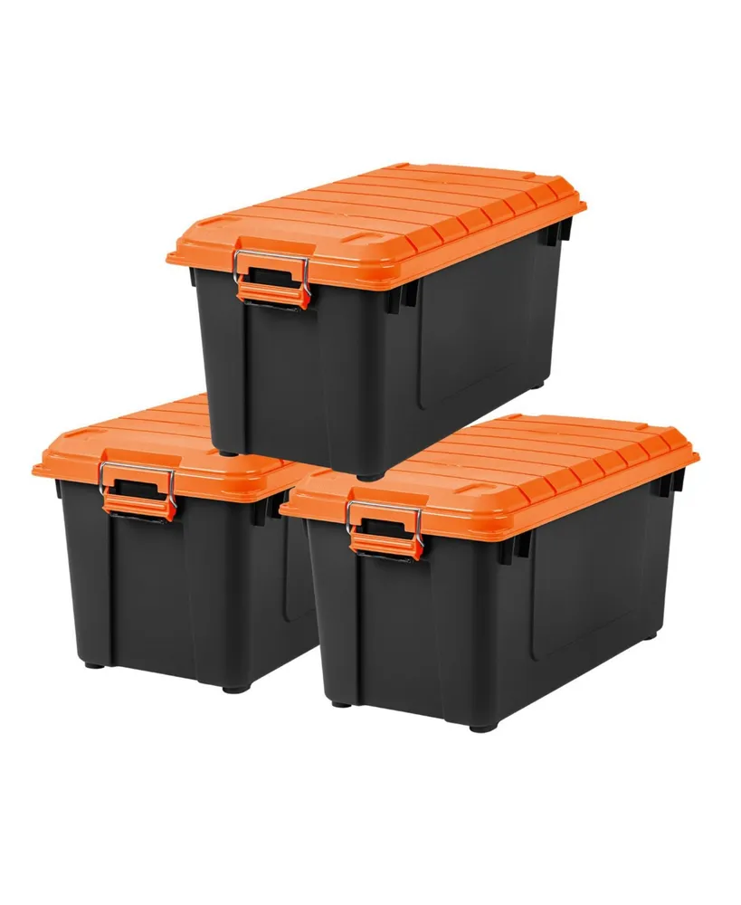 21 Gallon Heavy-Duty Plastic Storage Bins, Store-It-All Container Totes with Durable Lid and Secure Latching Buckles, Black/Orange, 3 Pack