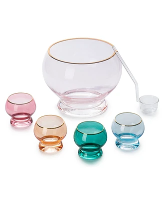 The Wine Savant Colorful Punch Bowl & Glasses Set, 6 Piece Set