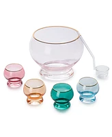 The Wine Savant Colorful Punch Bowl & Glasses Set, 6 Piece Set