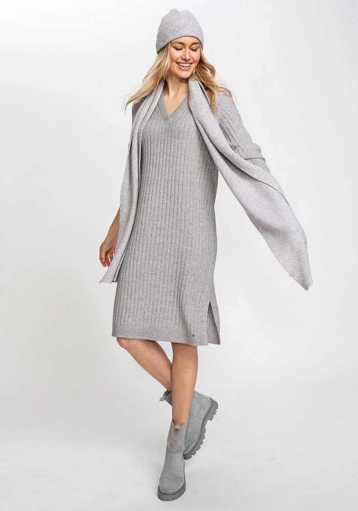 Olsen Women's Long Sleeve Broad Rib Knit Midi Sweater Dress