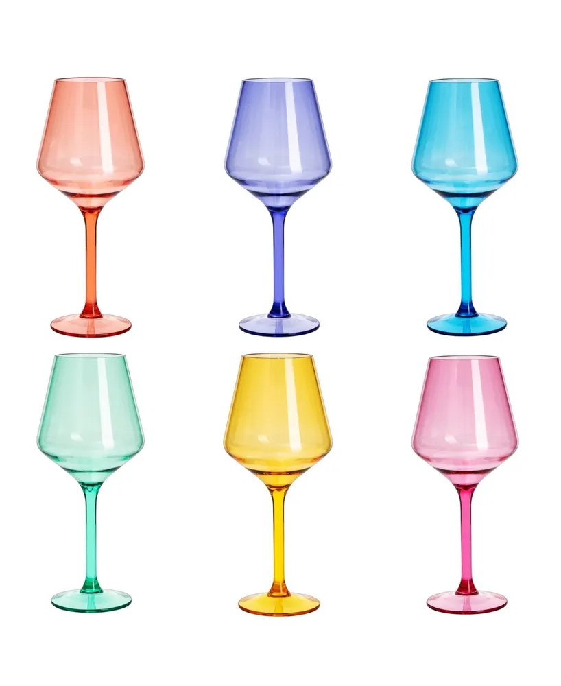 The Wine Savant Acrylic Colored European Style Crystal, Stemmed Wine Glasses, Acrylic Glasses, Set of 6