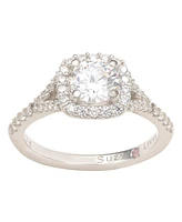 Suzy Levian Sterling Silver White Round Cut Cubic Zirconia Halo Ring