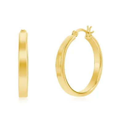 Sterling Silver, or Gold Plated over Silver 4x29mm Fancy Flat Hoop Earrings