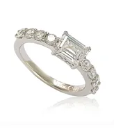 Suzy Levian New York Sterling Silver Assher Cut Cubic Zirconia Bridal Eternity Band Ring