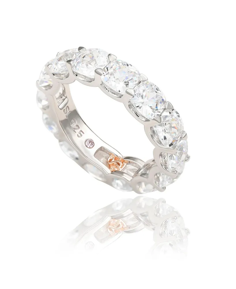 Suzy Levian New York Sterling Silver Cubic Zirconia White Checkered Cushion Cut Eternity Band Ring