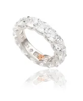 Suzy Levian Sterling Silver Cubic Zirconia White Checkered Cushion Cut Eternity Band Ring