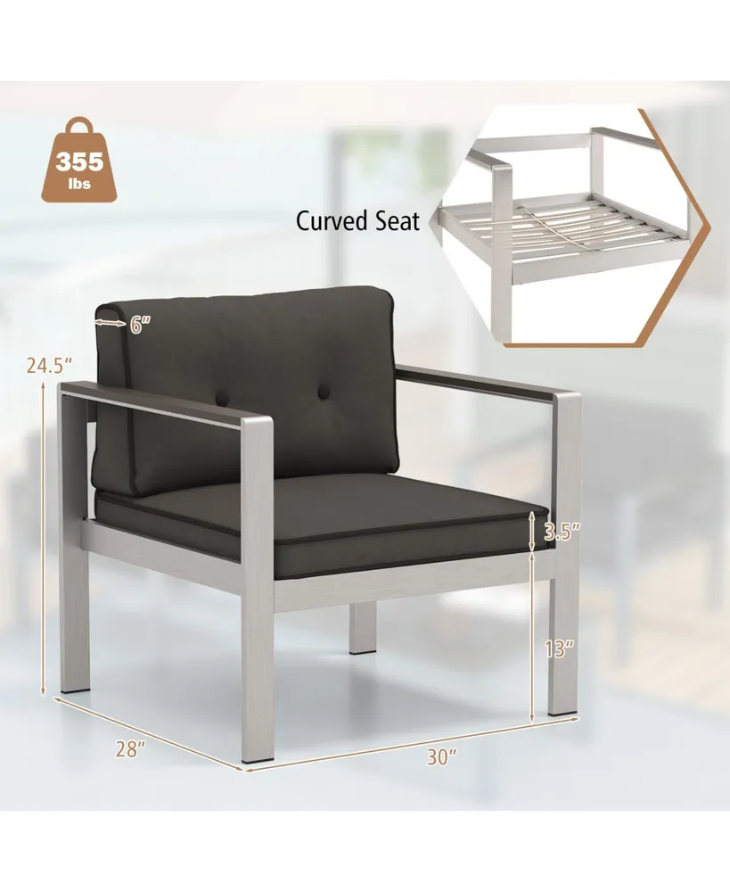 1PC Patio Aluminum Armchair Outdoor Single Sofa Chair with Cushions & Armrests Lawn