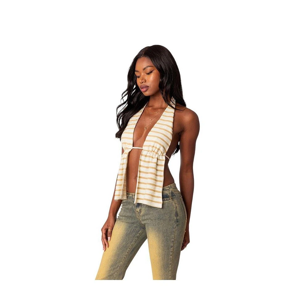 Women's Textured open back halter top