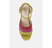 Mon-beau Women Fine Suede Block Heeled Sandal