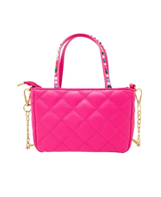 Girl's Hot Pink Quilted Rhinestone Tote Bag