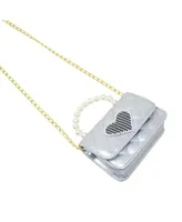 Girl's Silver Quilted Pearl Handle Heart Bag