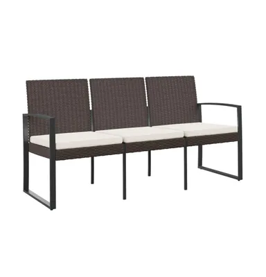 3-Seater Patio Bench with Cushions Brown Pp Rattan