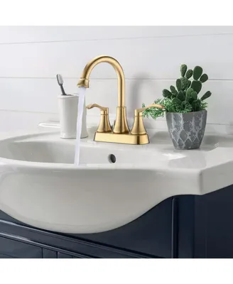 Simplie Fun 4 Inches Centerset Bathroom Faucet 360 Swivel Spout, With Pop Up Drain - Brushed Gold