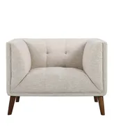 Hudson 39" Linen and Walnut Legs in Mid-Century Button-Tufted Chair