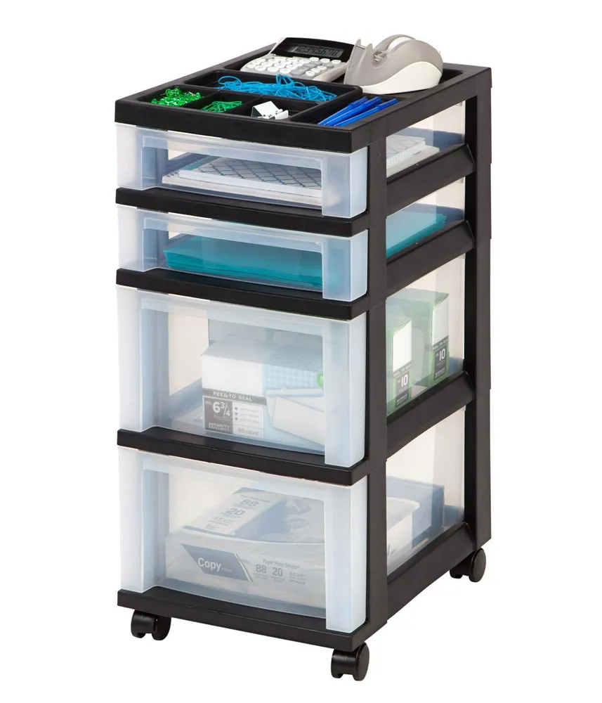 4-Drawer Storage Cart with Organizer Top, Black