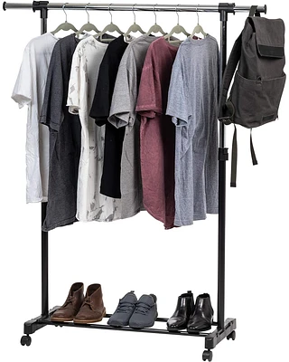 Adjustable and Extendable Single-Rod Clothes Garment Rack