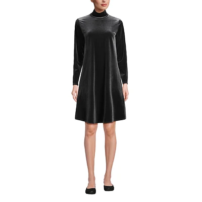 Lands' End Women's Long Sleeve Velvet Turtleneck Dress