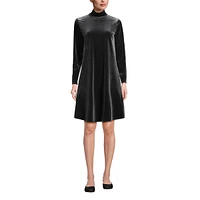 Lands' End Women's Long Sleeve Velvet Turtleneck Dress