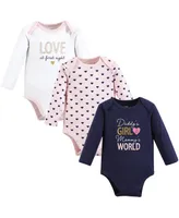 Hudson Baby Girls Cotton Long-Sleeve Bodysuits, Love At First Sight, 3-Pack