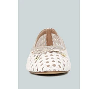 Brionna Women's White Cotton Mesh Flat Ballerinas