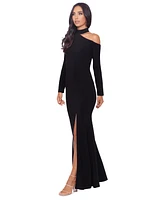 Xscape Women's Cutout Leg-Slit Long-Sleeve Gown