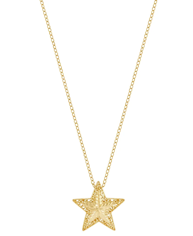 Textured Three Dimensional Star 18 Pendant Necklace 18" in 10k Gold
