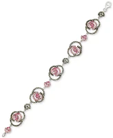 Marcasite (2-1/6 ct. t.w.) & Pink Cubic Zirconia Rose Link Bracelet in Sterling Silver